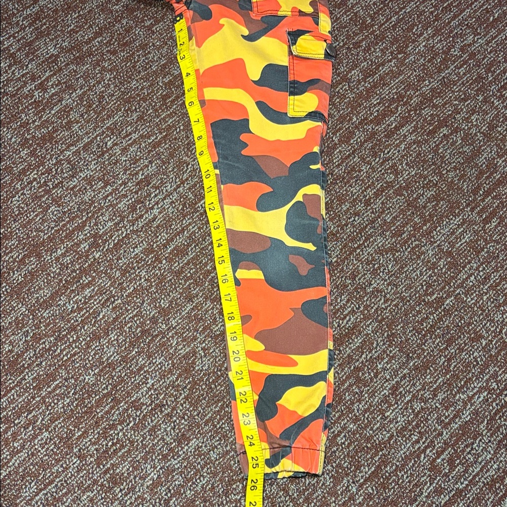 Vintage Y2K camo print slim joggers women’s elastic waist cargo pants orange - Picture 10 of 13